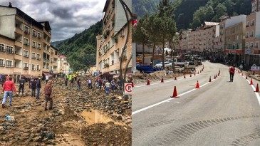 Dereli ilçe merkezinde 2 metre balçıkla kaplı olan ana cadde temizlendi, asfalt serildi