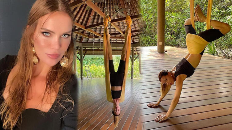 Maldivler tatilinde olan Ebru Şallı’dan yoga pozları