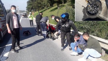 Beykoz’da Kaza! Motosiklet Sürücüsü Yola Savruldu
