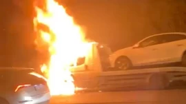 Beykoz’da çekici alev alev yandı